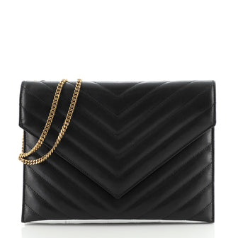 Saint Laurent Tribeca Chain Wallet Matelasse Chevron Leather