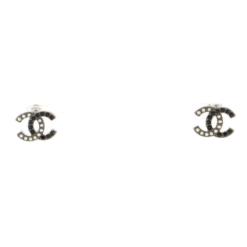 Chanel CC Logo Stud Earrings Faux Pearls and Metal with Crystal