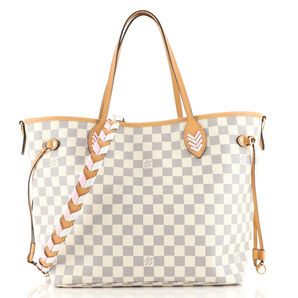 Louis Vuitton Neverfull NM Tote Damier with Braided Detail MM White 1710921