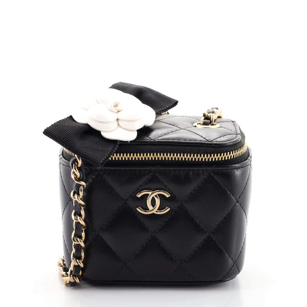 Chanel Camellia Bow Vanity Case with Chain Quilted Lambskin Mini