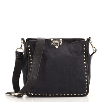 Valentino Rockstud Flip Lock Messenger Bag Denim Medium