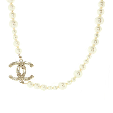 Chanel Camellia on CC Short Necklace Faux Pearls with Metal and Crystals