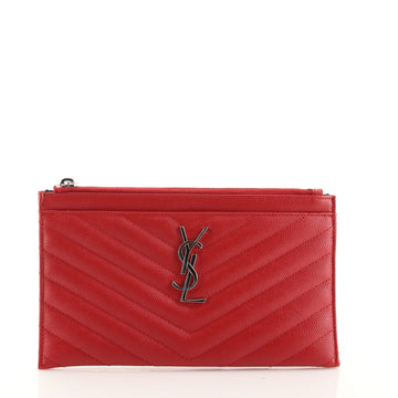 Saint Laurent Classic Monogram Zip Bill Pouch Matelasse Chevron Leather Medium