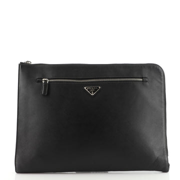 Prada Logo Zip Pocket Pouch Saffiano Leather Large