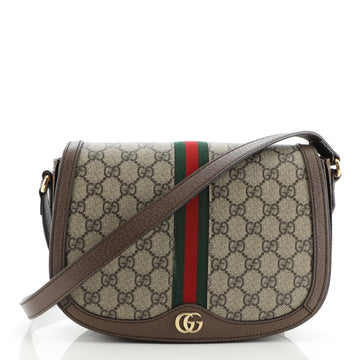 Gucci Ophidia Saddle Flap Shoulder Bag GG Coated Canvas Small