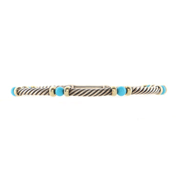 David Yurman Metro Cable Bracelet Sterling Silver with 14K Yellow Gold and Turquoise 4mm