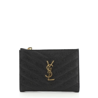 Saint Laurent Classic Monogram Compact Wallet Matelasse Chevron Leather
