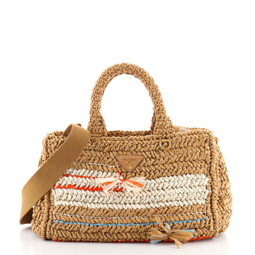 Prada Canapa Convertible Tote Raffia Crochet Small