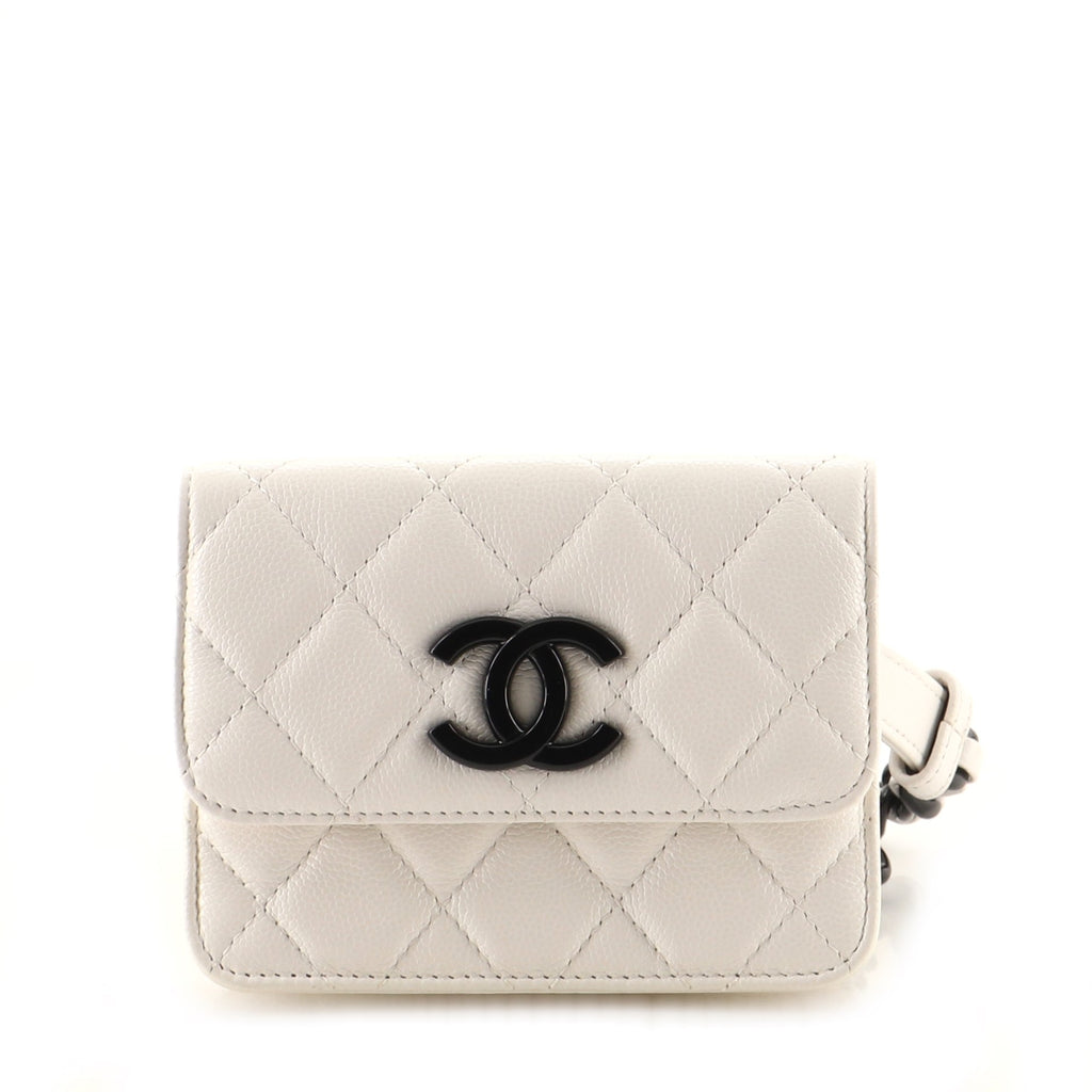 Chanel 2020 White Caviar Quilted Micro Mini Flap Waist Belt Bag Black  Hardware
