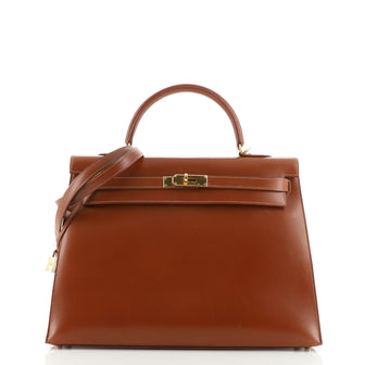 Hermes Kelly Handbag Brown Box Calf with Gold Hardware 35