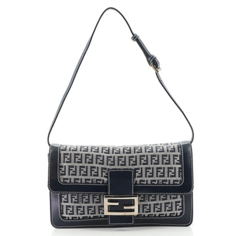 Fendi Vintage Flap Shoulder Bag Zucchino Canvas with Leather Medium