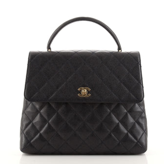 Chanel Vintage Classic Top Handle Flap Bag Quilted Caviar Jumbo