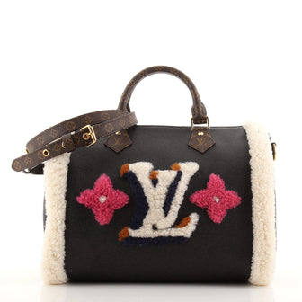 Louis Vuitton Speedy Bandouliere Bag Leather and Monogram Teddy Shearling 30