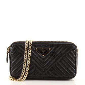 Prada Double Zip Wallet on Chain Crossbody Chevron Leather Mini
