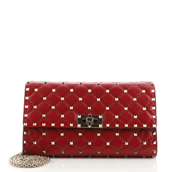 Valentino Rockstud Spike Wallet on Chain Quilted Leather Small