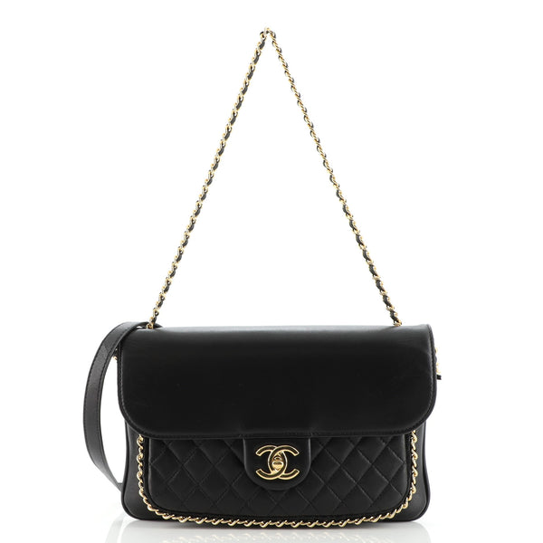 Chanel Unchained Flap Crossbody Bag Quilted Lambskin Medium Black