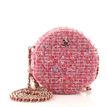 Chanel Charm Round Clutch with Chain Quilted Tweed