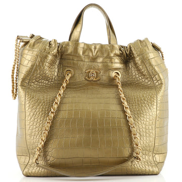 Chanel Paris-New York Drawstring Chain Tote Crocodile Embossed Calfskin Large