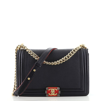 Chanel Boy Flap Bag Cube Embossed Lambskin New Medium