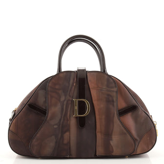 Christian Dior Vintage Saddle Bowler Bag Printed Nylon Medium