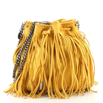 Stella McCartney Falabella Fringe Drawstring Bucket Bag Shaggy Deer Small