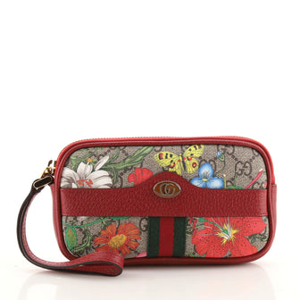 Gucci Ophidia Zip Wristlet Pouch Flora GG Coated Canvas Small