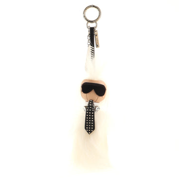 Fendi Karlito Tuxedo Bag Charm Embellished Leather with Fur