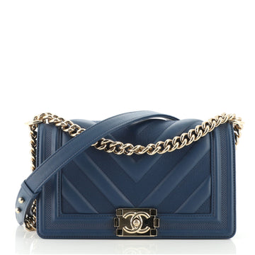 Chanel Boy Flap Bag Perforated Chevron Lambskin Old Medium