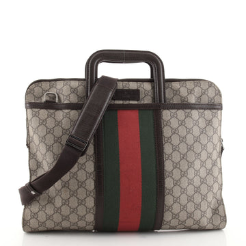 Gucci Web Pocket Convertible Briefcase GG Coated Canvas with Leather Large