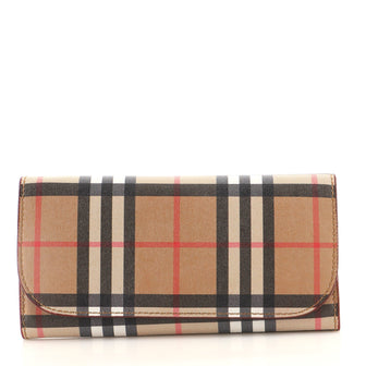 Burberry Heron Continental Flap Wallet Vintage Check Canvas Long