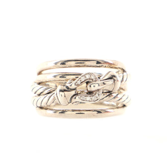 David Yurman Crossover Cable Buckle Ring Sterling Silver with Diamonds 14mm