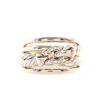 David Yurman Crossover Cable Buckle Ring Sterling Silver with Diamonds 14mm