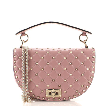 Valentino Rockstud Spike Saddle Chain Crossbody Bag Quilted Leather Medium