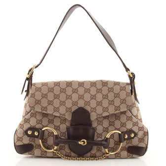 Gucci Horsebit Flap Shoulder Bag GG Canvas Medium