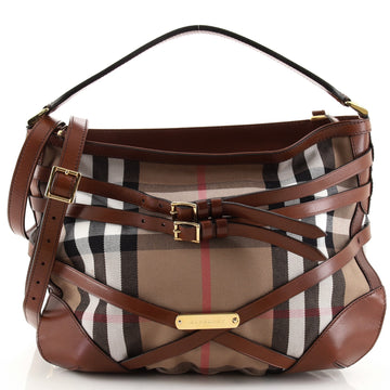 Burberry Bridle Dutton Hobo House Check and Leather Small