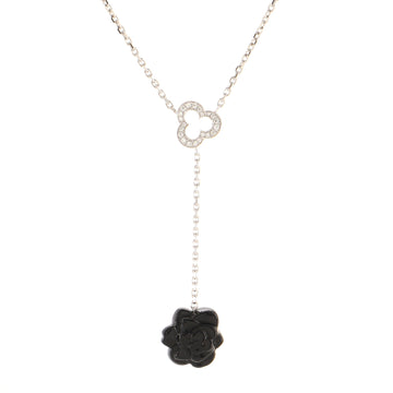 Chanel Camelia Lariat Necklace 18K White Gold with Diamonds and Onyx