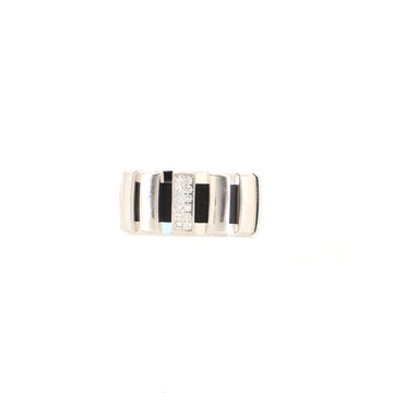 Chaumet Class One Ring 18K White Gold with Rubber and Diamonds 10mm