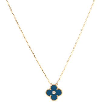 Van Cleef & Arpels Vintage Alhambra Pendant Necklace 18K Yellow Gold and Sevres Porcelain with Diamond