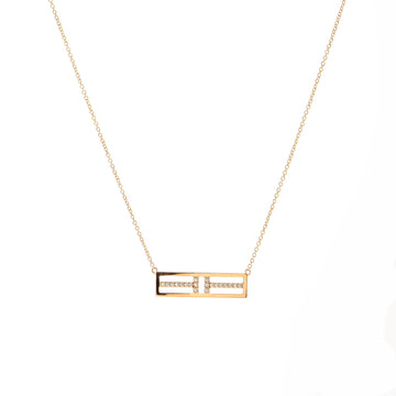 Tiffany & Co. T Open Horizontal Bar Pendant Necklace 18K Rose Gold with Diamonds