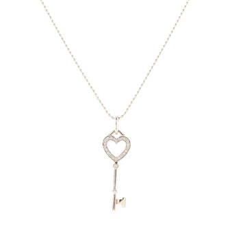 Tiffany & Co. Heart Key Pendant Necklace 18K White Gold and Diamonds Mini
