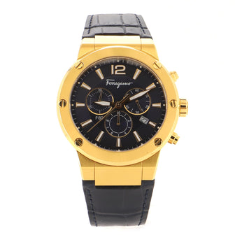 Salvatore Ferragamo F-80 Chronograph Quartz Watch Stainless Steel and Leather 44