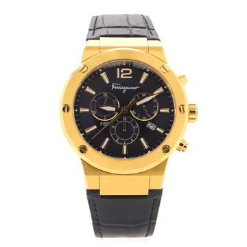 Salvatore Ferragamo F-80 Chronograph Quartz Watch Stainless Steel and Leather 44