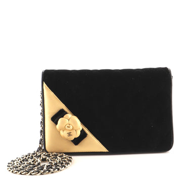 Chanel Camellia Wallet on Chain Quilted Velvet with Leather Applique