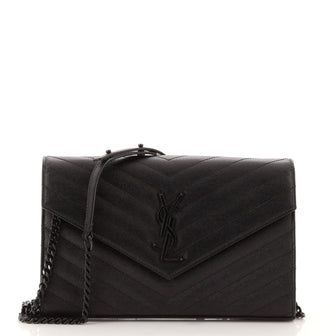 Saint Laurent Classic Monogram Wallet on Chain Matelasse Chevron Leather Medium