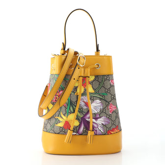 Gucci Ophidia Bucket Bag Flora GG Coated Canvas and Leather  Small