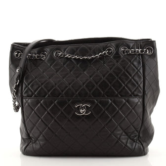 Chanel Drawstring CC Lock Bucket Bag Quilted Lambskin Medium