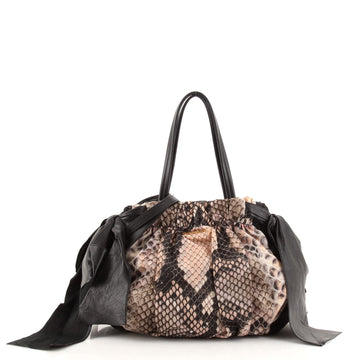 Prada St. Pitone Convertible Bow Satchel Printed Tessuto Small