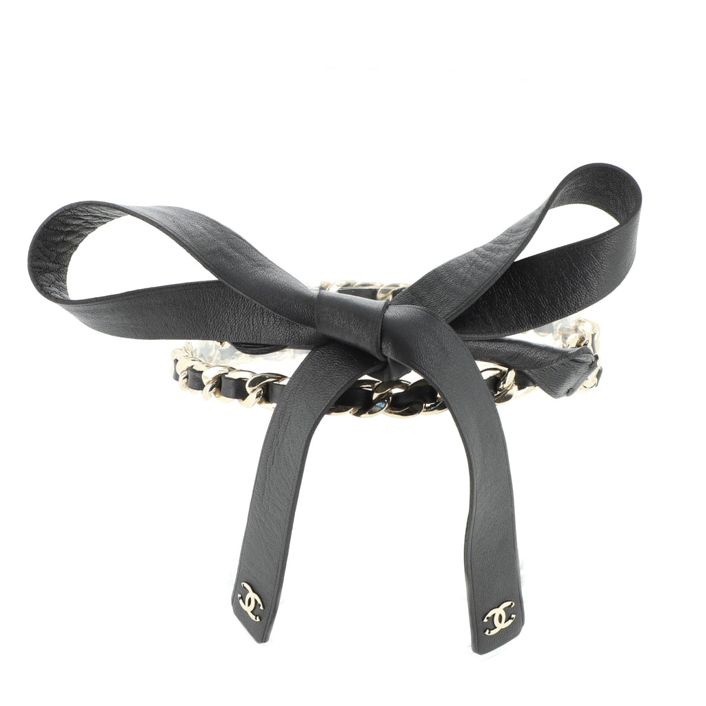 小物 SS2008 CHANEL BLACK RIBBON BELT Chanel Bow Chain-Link Belt Lambskin and Metal Black 114532316