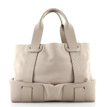 Bottega Veneta Belted Open Tote Canvas with Intrecciato Nappa Detail Large