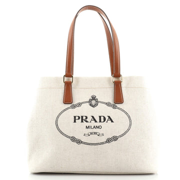 Prada Logo Open Tote Canvas with Leather Large